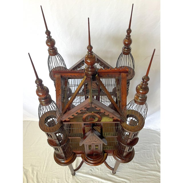 Vintage Victorian Style Whimsical Wood Functional Birdcage on Stand For Sale - Image 11 of 12