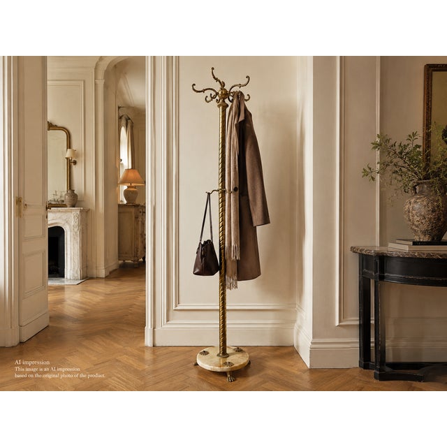 Italian Hollywood Regency Brass and Marble Hall Tree Coat Rack with Twisted Column, 1950s For Sale - Image 12 of 14