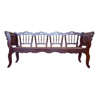 20th Century Large Catalan Bench in Walnut with Caned Seat For Sale