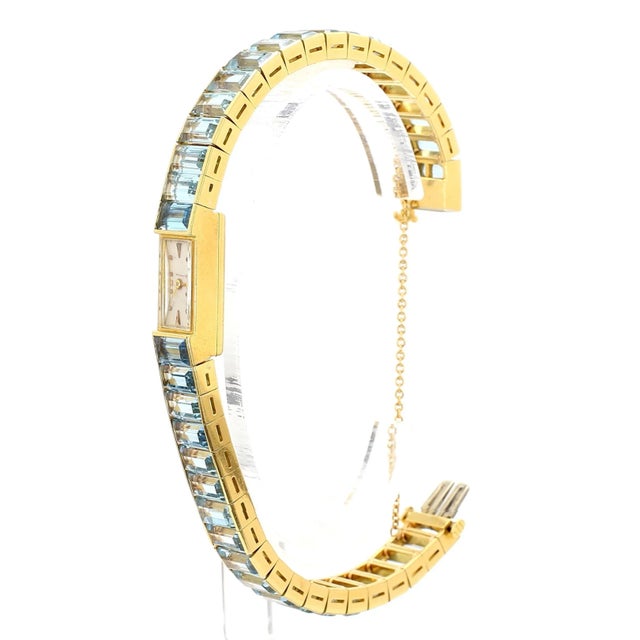 Gold Vintage Blancpain Rayville Gold Ladies Watch on Aquamarine Bracelet For Sale - Image 8 of 10