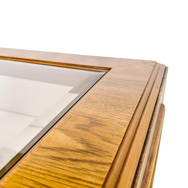 Wood Vintage Drexel Heritage Mid-Century Modern Oak Coffee Table With Brass Inlay & Beveled Glass For Sale - Image 7 of 9