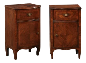 Italian Wooden Petite-Sized Bow-Front Side Chests - a Pair