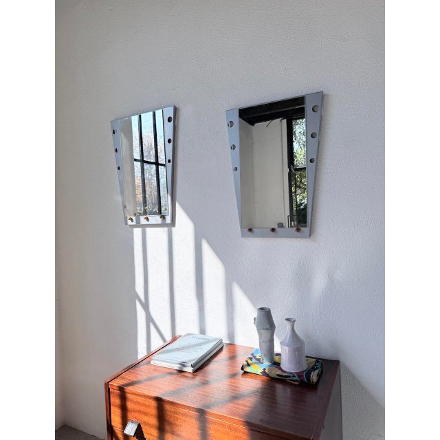 Metal Vintage Mirrors in Chrome and Wood, 1980s, Set of 2 For Sale - Image 7 of 18
