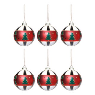 Tree Motif Ball Ornaments, Set of 6, 3.25" For Sale