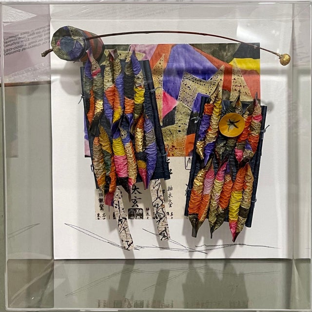 Akiko Sugiyama, Akiko Sugiyama Japanese Calligraphy Painting Collage, 3D Shadow Box Sculpture For Sale - Image 11 of 16