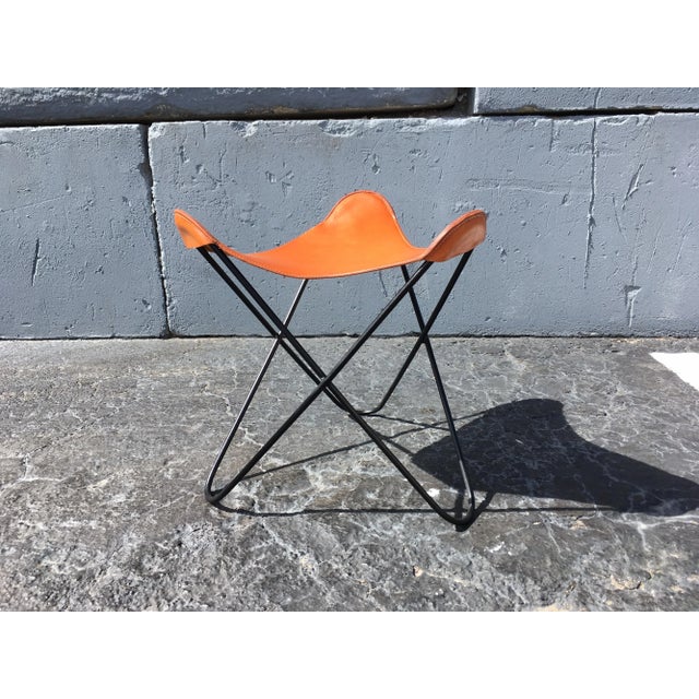 Early 21st Century Black Iron & Cognac Saddle Leather Stool For Sale - Image 10 of 13