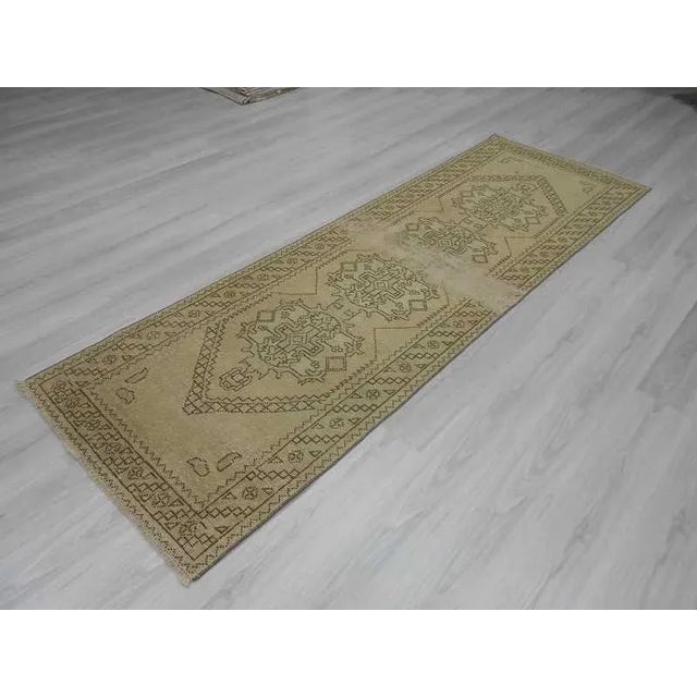 Handknotted Vintage Distressed Washed Out Turkish Runner Rug - 3′2″ × 9′11″ For Sale - Image 4 of 6