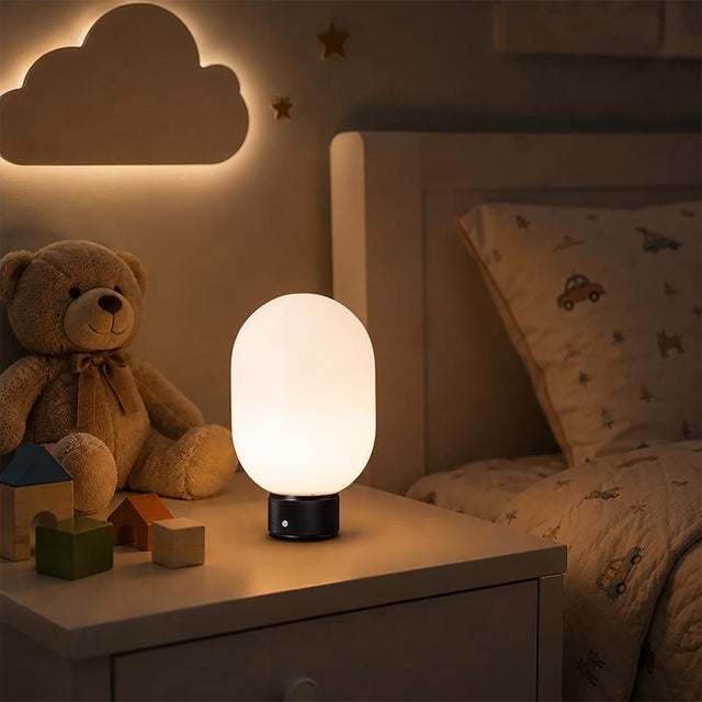 Aloadecor Modern Opal Glass Cordless Rechargeable Table Lamp Unique/Statement Dimmable Led Bedside Lamp For Sale - Image 11 of 12