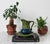 Vintage Inarco blue and green glazed ceramic pottery pitcher with a matching underplate, from the mid-century modern era....