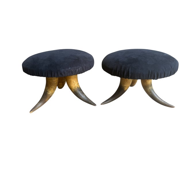 Pair of 1940s Horn Stools Western Decor Black Forest Style For Sale - Image 4 of 5