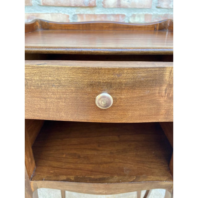 French Walnut Nightstands with Drawer & Open Shelf, 1950s, Set of 2 For Sale - Image 15 of 17