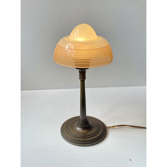 Fog & Mørup Art Deco Table Lamp in Bronze and Striped Glass from Fog & Mørup, 1930s For Sale - Image 4 of 12