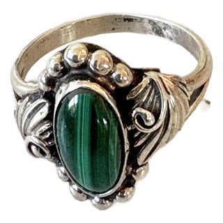 Sterling, Silver, and Malachite Ring For Sale