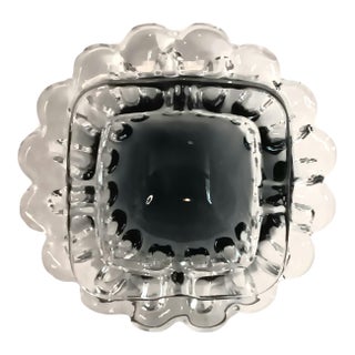 Smoked Glass Squsre Ashtray With Scallops Bubbles UniqueTrinket Dish Catchall For Sale