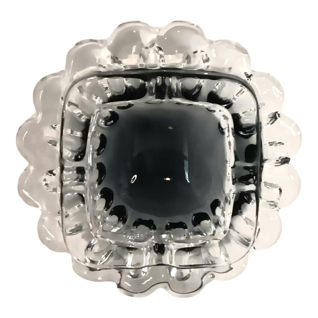 Smoked Glass Squsre Ashtray With Scallops Bubbles UniqueTrinket Dish Catchall For Sale