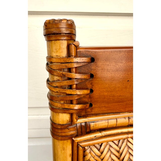 Vintage Bamboo, Rattan & Wood Lounge Chairs With Ottoman, Set of 3 For Sale - Image 4 of 18