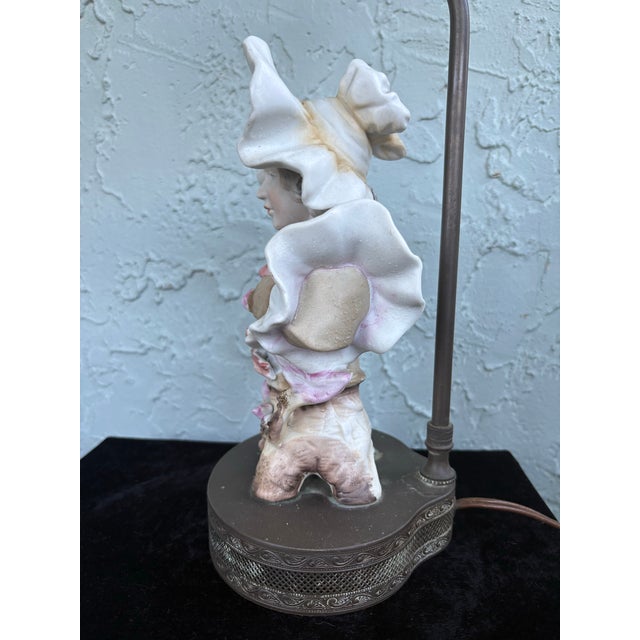 Antique Rococo Revival Porcelain Figural Table Lamps Pair, Hand-Painted, Early 20th Century For Sale - Image 9 of 12
