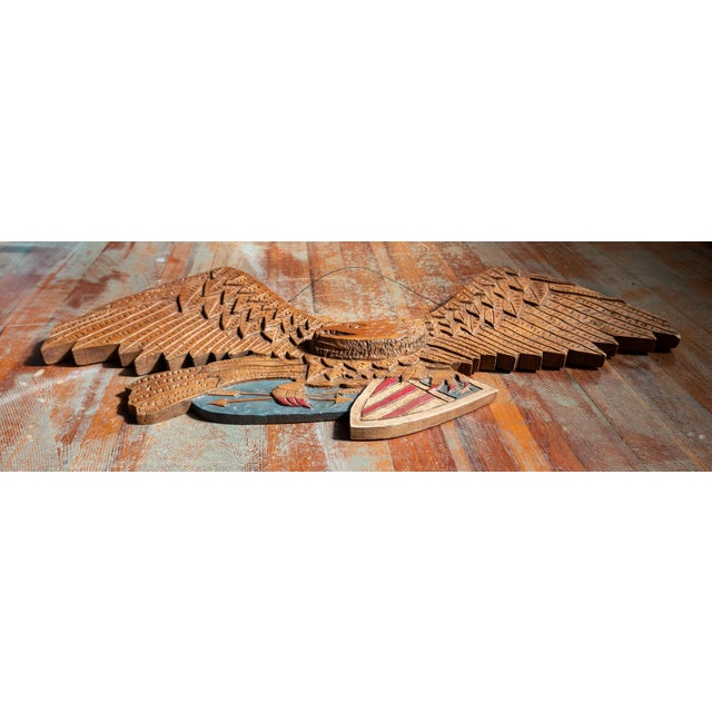 Wood Mid-Century Folk Art Carved Bellamy Style Patriotic Eagle, Signed For Sale - Image 7 of 12