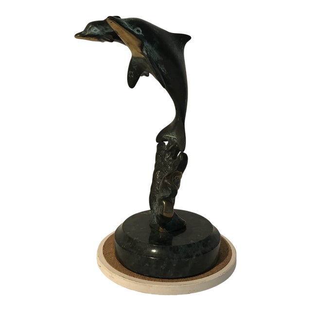 Mid 20th Century Dolphin Mother & Baby Brass Sculpture For Sale