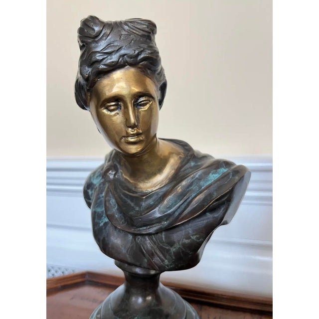 Metal Pair of Bronze and Marble Greek Bust For Sale - Image 7 of 8