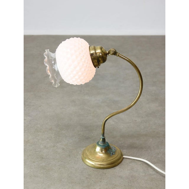 Mid-Century Italian Table Lamp in Brass and Etched Glass For Sale - Image 3 of 12