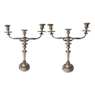 Pair of Silver Candelabras With Floral Detailing, France, Mid-20th Century. For Sale