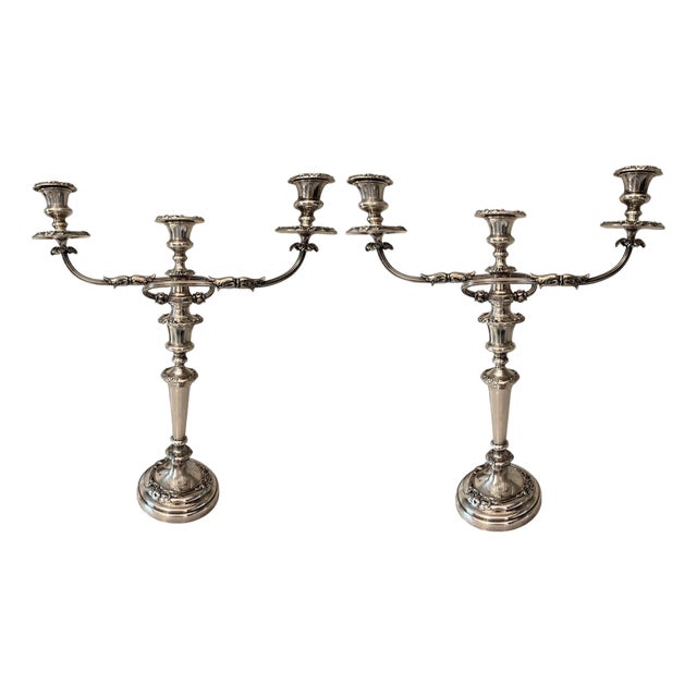 Pair of Silver Candelabras With Floral Detailing, France, Mid-20th Century. For Sale