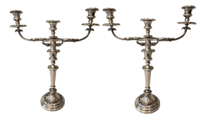 Pair of Silver Candelabras With Floral Detailing, France, Mid-20th Century.