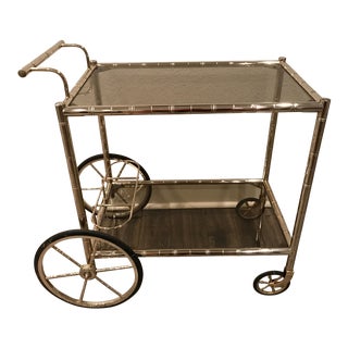 European Bar Cart With Bamboo Accents For Sale