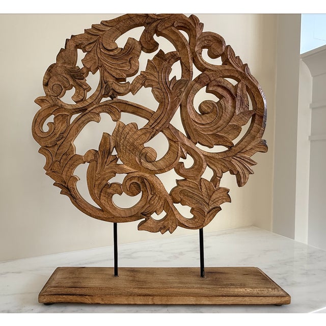 2000 - 2009 Carved Wooden Decorative Panel on Stand For Sale - Image 5 of 15