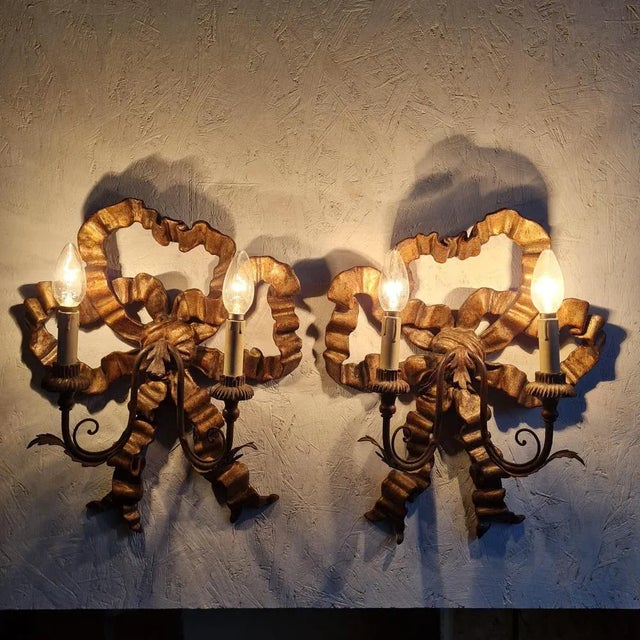 Silvered Wooden Wall Sconces, 1960s, Set of 2, in Very Good conditions. Designed 1950 to 1959 European Plug (up to...