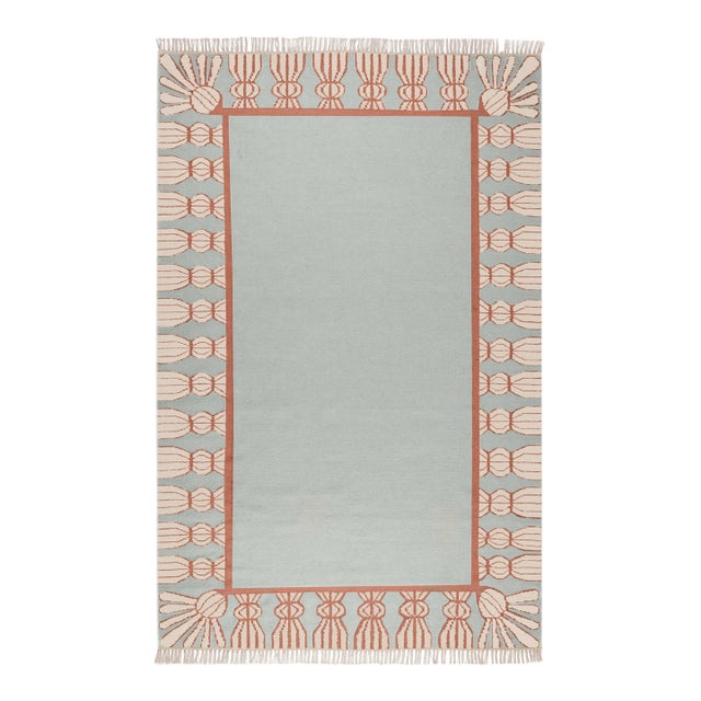 Part & Parcel Goods Wool Tassel Runner, 2’6” x 10', Sky Blue, Topaz and Eggshell For Sale