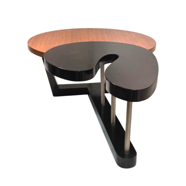 Large Biomorphic Kidney Shaped Two-Tone Mahogany & Black Coffee / Cocktail Table For Sale - Image 17 of 18