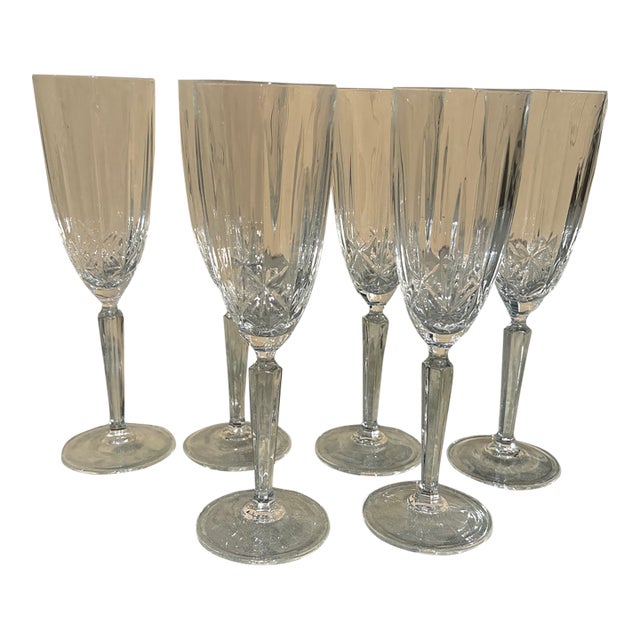 1990s Modern Waterford Marquis Sparkle Champagne Flutes - Set of 6 For Sale