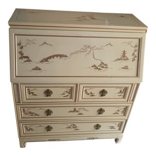 Late 20th Century Vintage Chinoiserie Asian Painted Slant Top Desk For Sale
