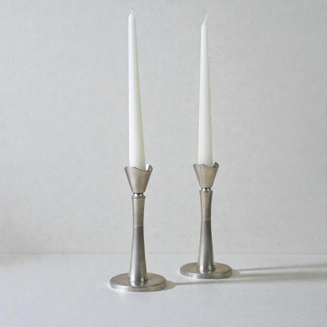 Swedish Pewter Candlesticks from GAB Guldsmedsaktiebolaget, 1940s, Set of 2 For Sale - Image 4 of 12