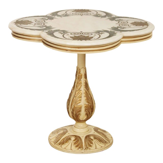 Italian Florentine Style Marble Top Pedestal Occasional Table For Sale