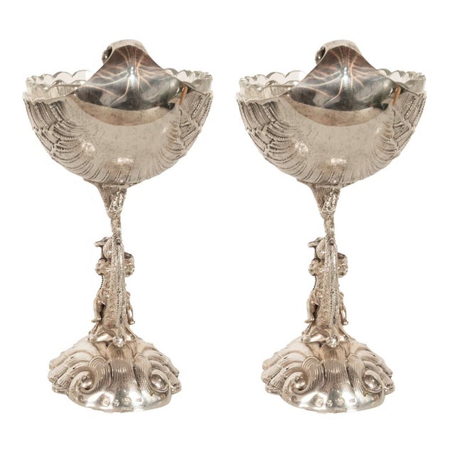 Antique Pair German Silver Master Salts Grotto Shells Putti Dolphins Hannau 1890 For Sale In Portland, OR - Image 6 of 17