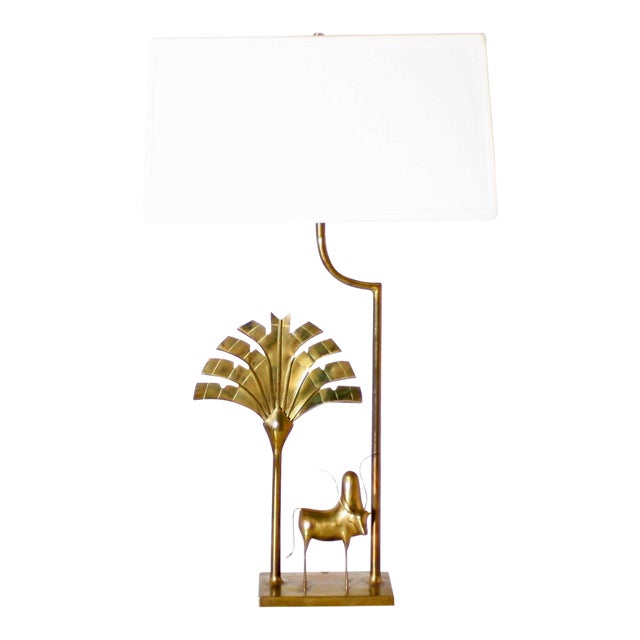 Brass Lamp With Brass African Cow Detail, C. 1970 For Sale
