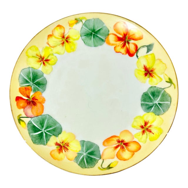Vintage Bavarian Hand Painted and Signed Nasturtium Decorative Plate For Sale