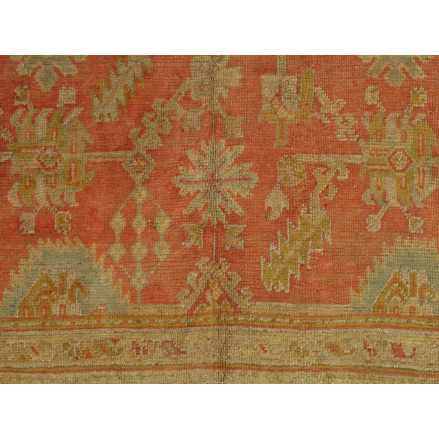 Saffron Early 20th Century Early 20th Century Antique Oushak Carpet, Oriental Rug, Handmade Rug Saffron, Light Blue and Coral For Sale - Image 8 of 13