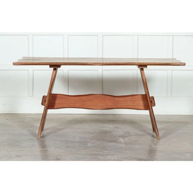 Circa 1960 MidC English Carved Fruitwood Refectory Table / Desk. W156 x D71 x H73 cm Knee height 70 cm.