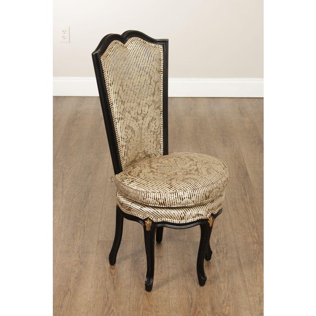 Rococo Italian Rococo Style Pair of Ebonized and Partial Gilt Side Chairs For Sale - Image 3 of 12