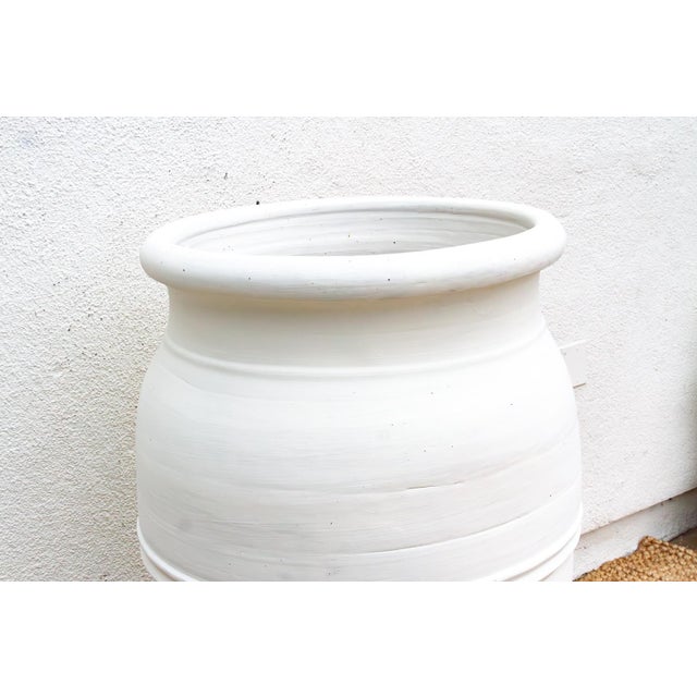 Tall Mediterranean Style White Terracotta Planter For Sale - Image 4 of 9