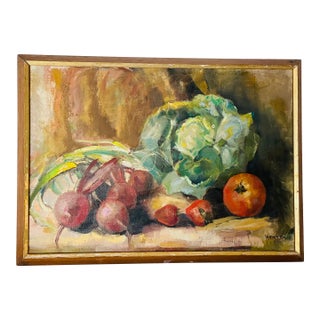 1950s George Horton British Still Life With Cabbage and Beets on Canvas For Sale