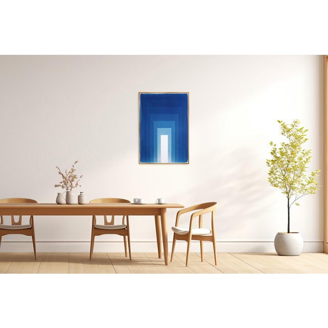 Blue 2025, Rectangular Porta, Geometric Architecture, Space Age Monotype Cyanotype on Watercolor Paper in Blue Tones by Kind of Cyan For Sale - Image 8 of 8