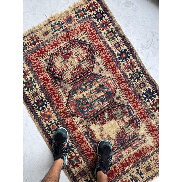 Early 20th Century Early 20th Century Caucasia Throw Rug Character and Detailed Border Rug 3.3 x 5 For Sale - Image 5 of 8