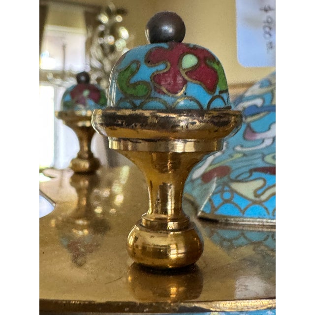 Stunning Vintage Cloisonné Champleve’ Enamel Colonnade Mantel Clock For Sale - Image 11 of 12