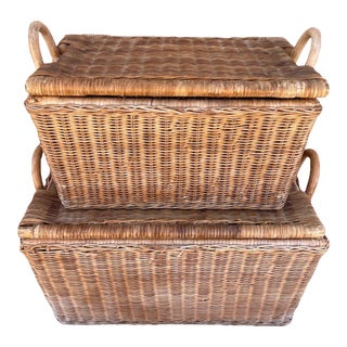 Vintage Rustic European Wicker Baskets-Pair For Sale