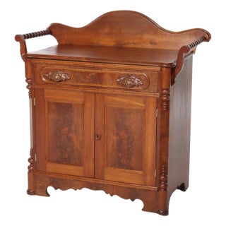 Antique Victorian Carved Walnut & Burl Washstand With Towel Racks C1890 For Sale